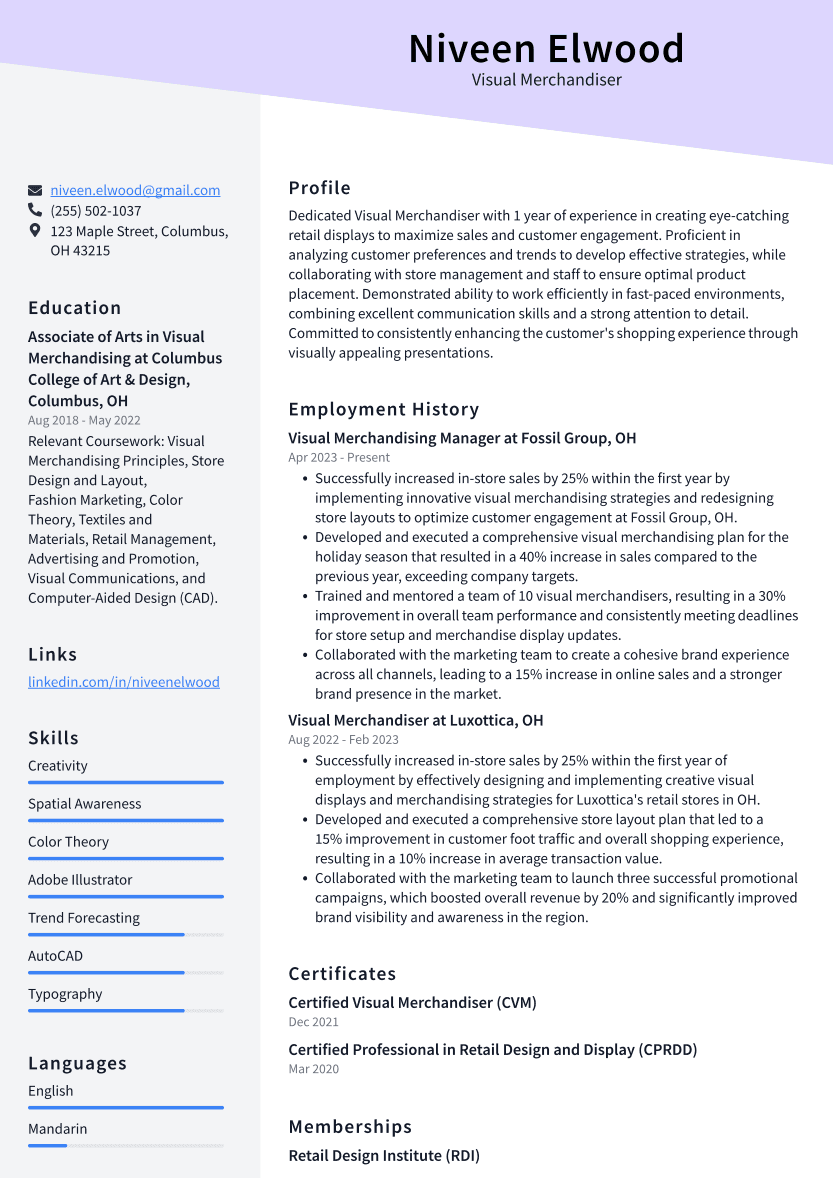 Visual Merchandiser Resume Example